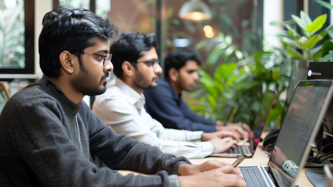 Graduates learning AI skills together